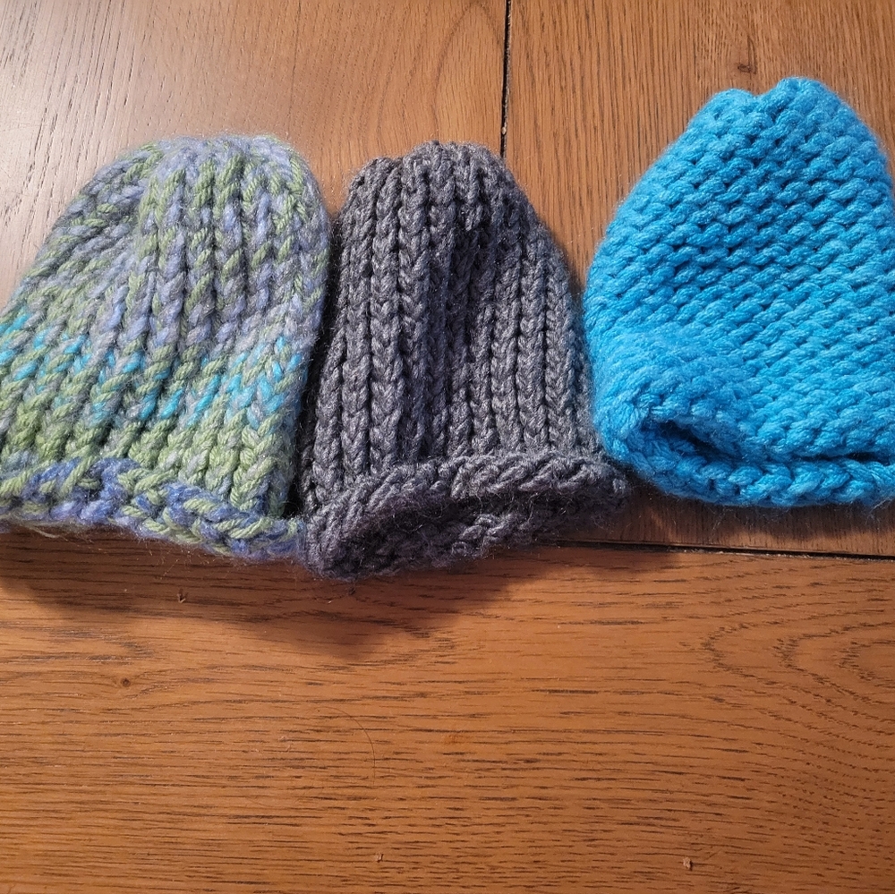 Kids' Knit Beanie Trio - Blue, Gray, Green